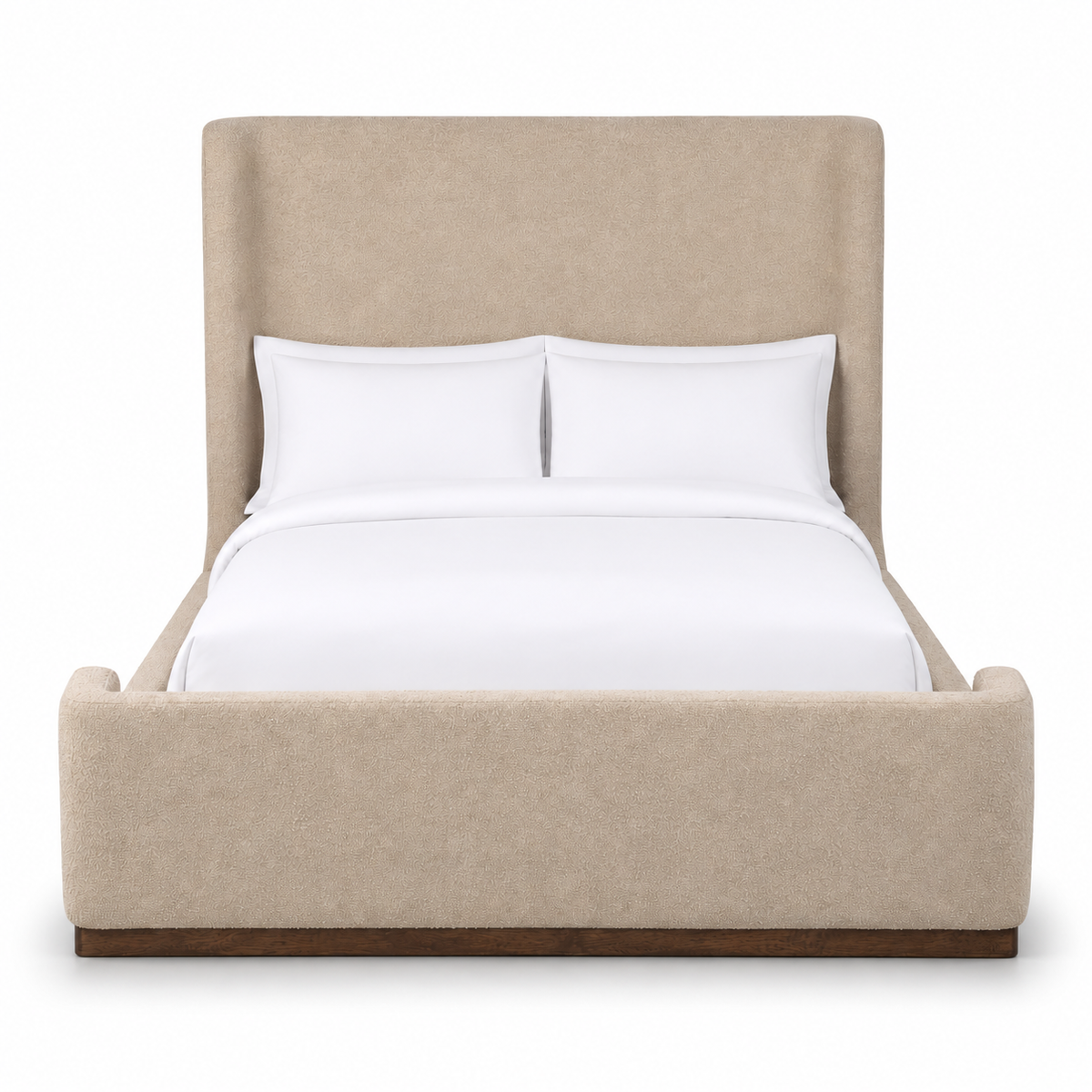 Late Checkout Bed in tan, straight front view