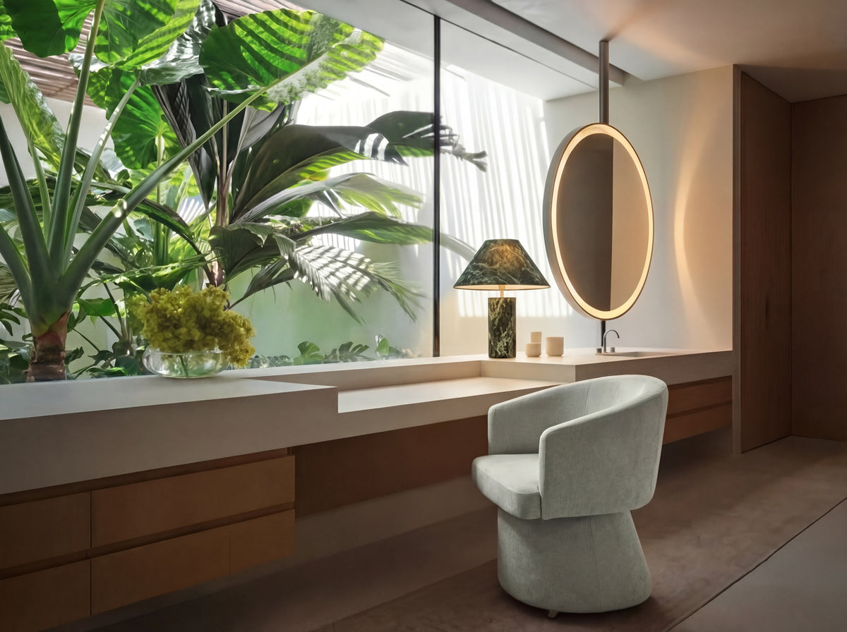 Between Appointments Chair in Vintage Moss, styled room lifestyle