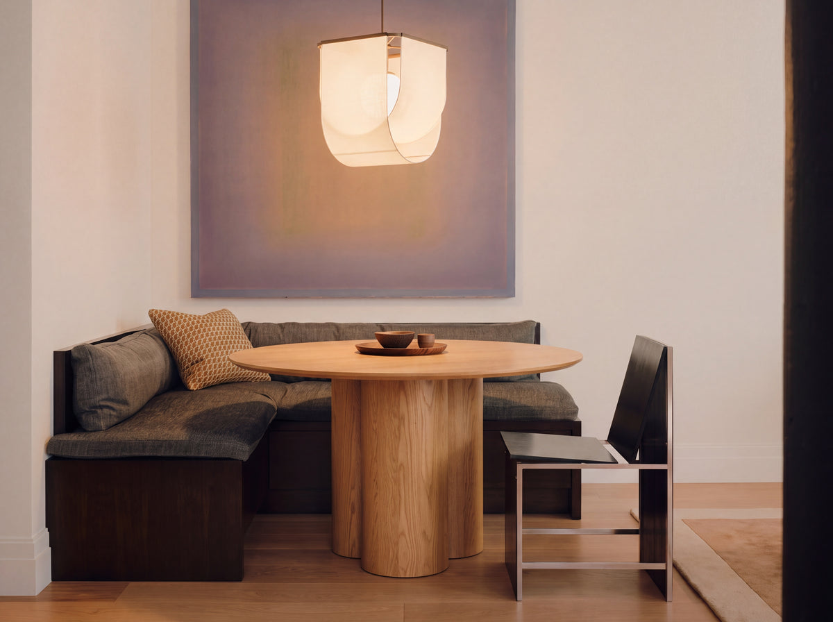 Dinner Runs Late Table in Wheat, styled room lifestyle