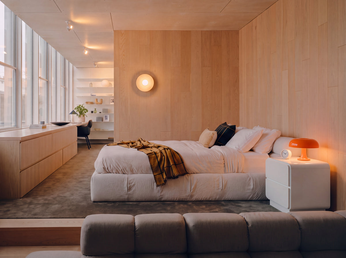 Lights Out Nightstand in Overcast, styled in-room lifestyle