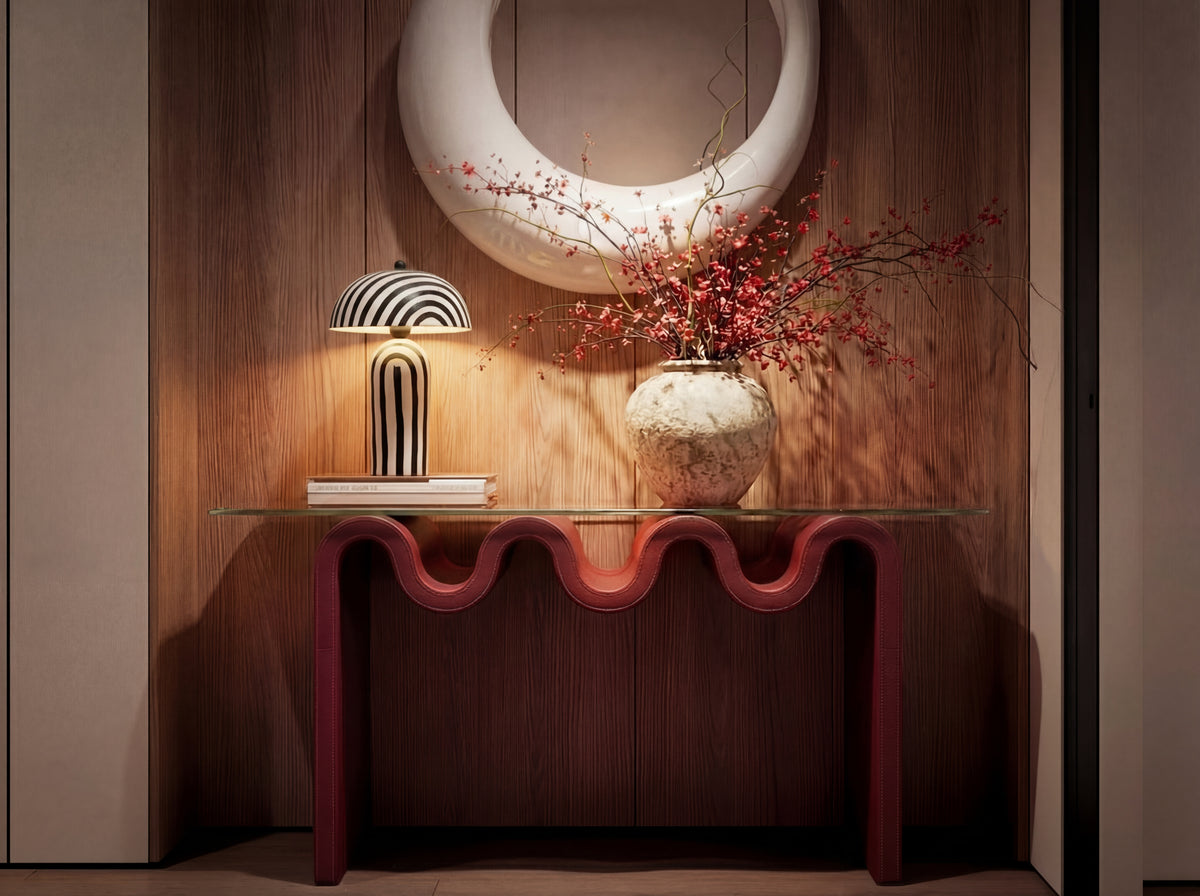 Ripple Effect Console Table in Rust, lifestyle