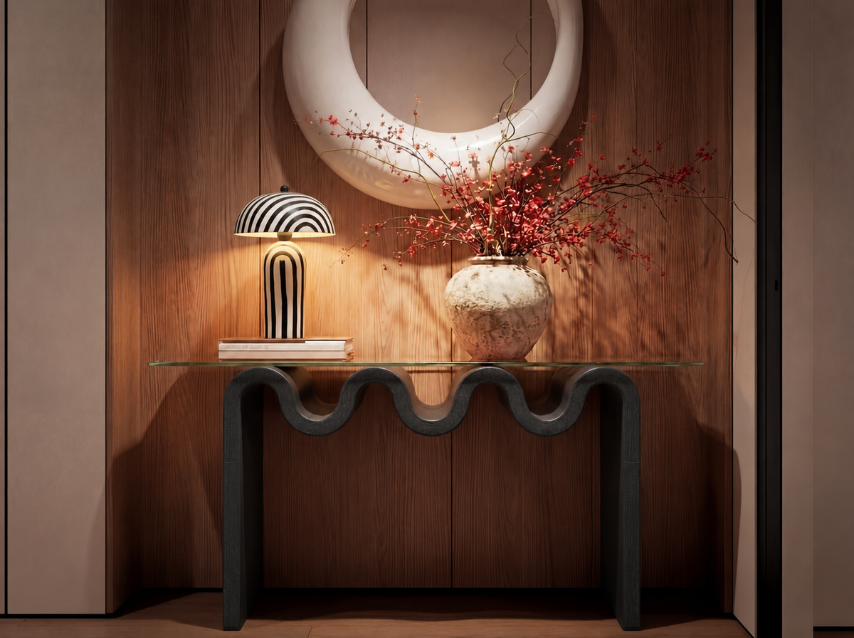 Ripple Effect Console Table in Midnight, lifestyle