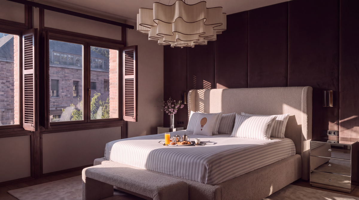 Late Checkout Bed styled in a refined bedroom