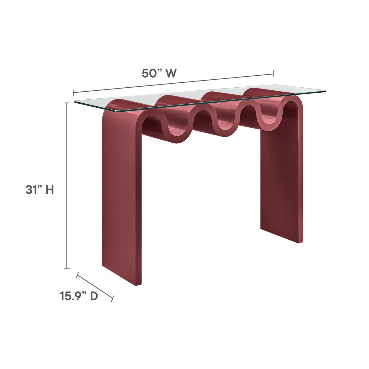 Ripple Effect Console Table in Rust, dimensions