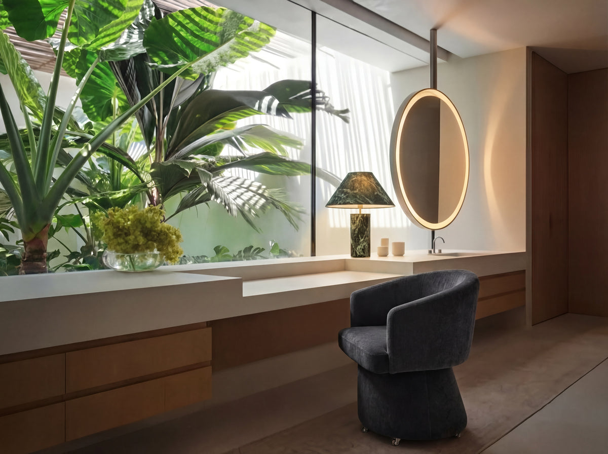 Between Appointments Chair in Midnight, styled room lifestyle