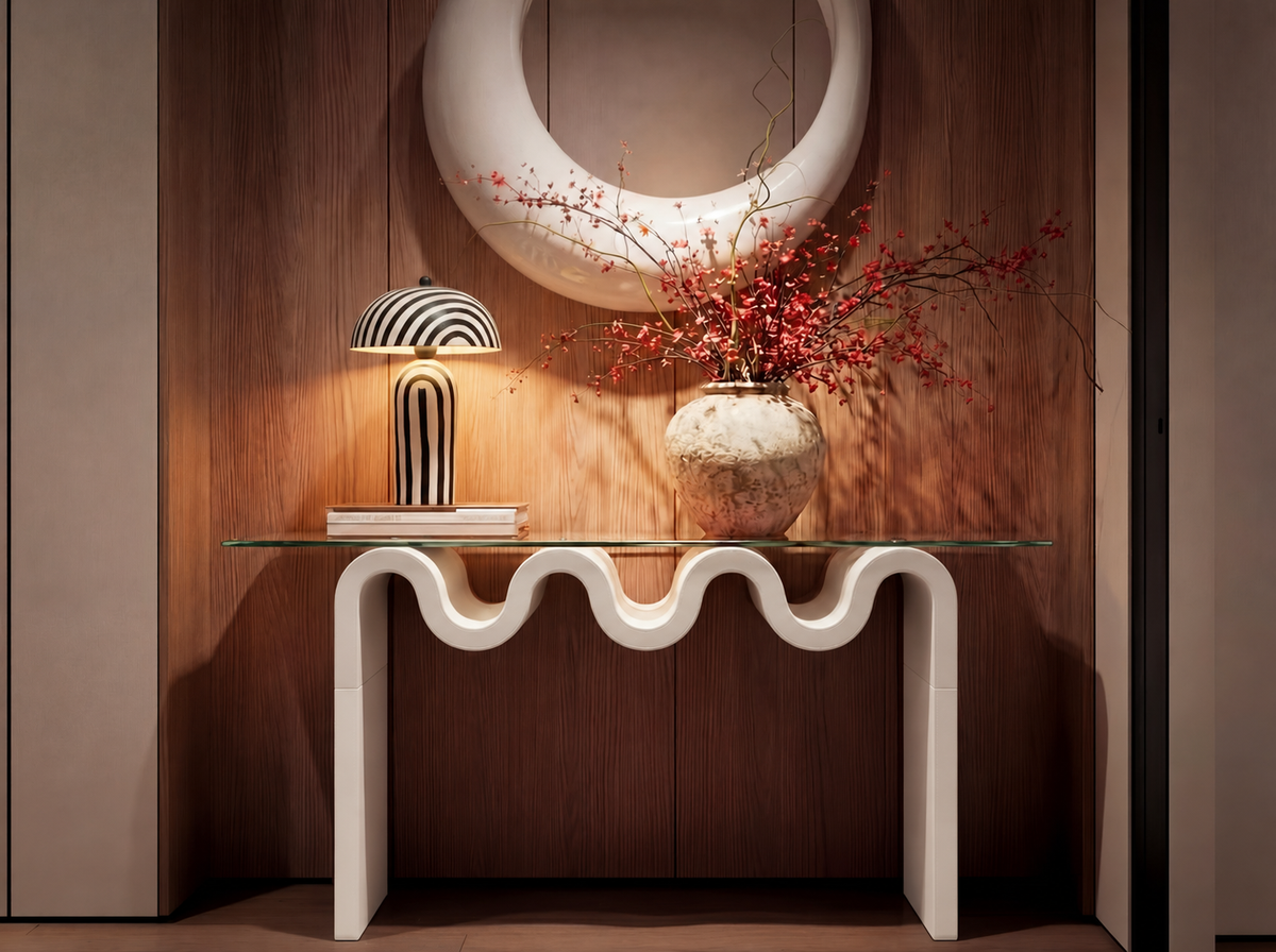 Ripple Effect Console Table in Cloud, lifestyle