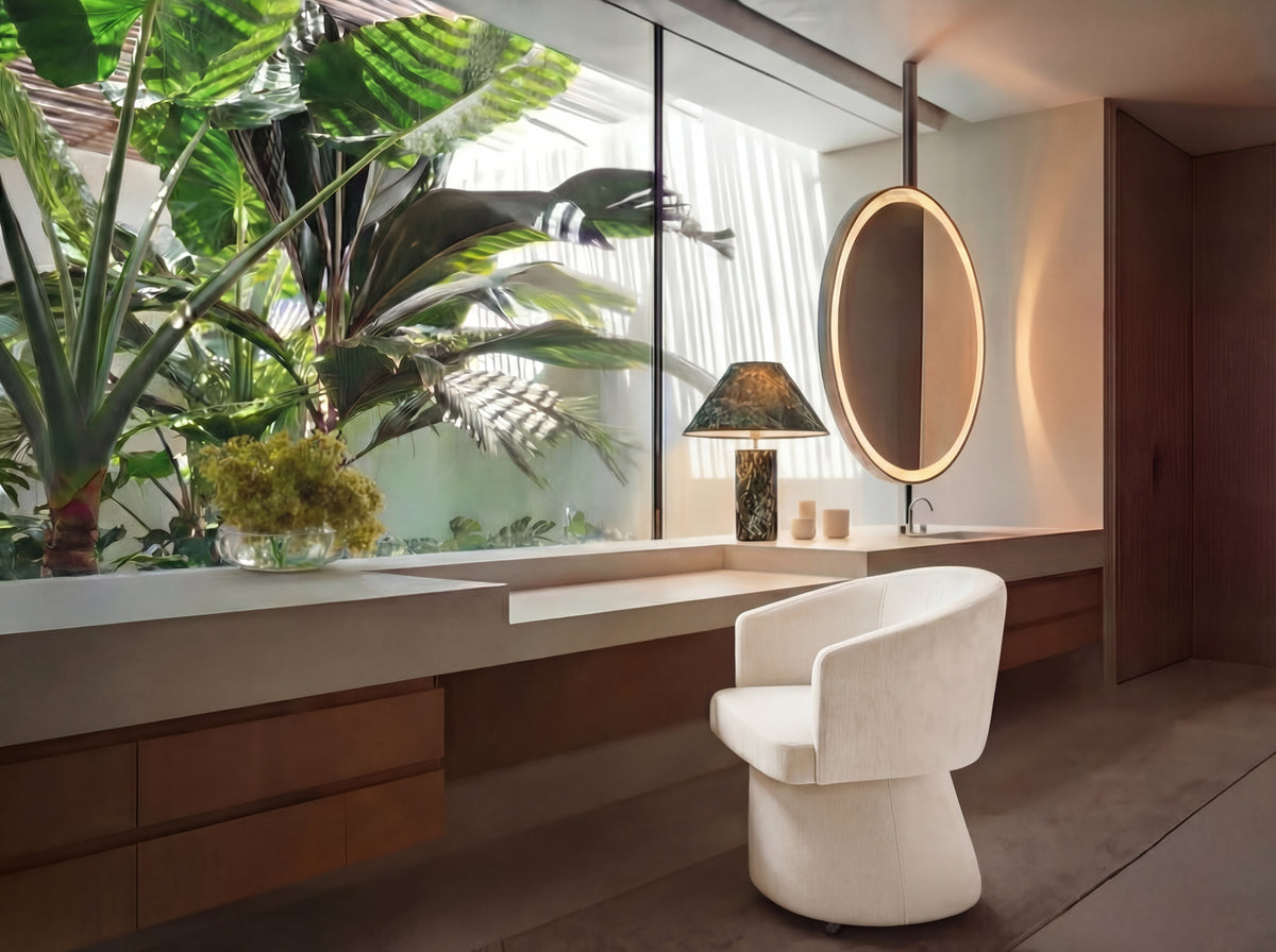 Between Appointments Chair in Cloud, styled room lifestyle
