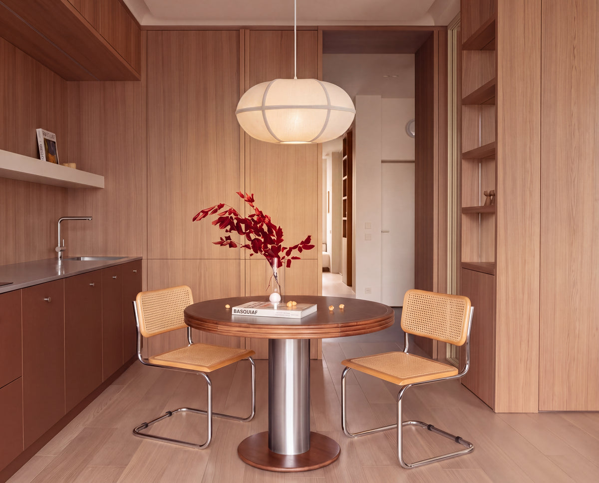 Soft Landing Pendant Lamp above a round dining table